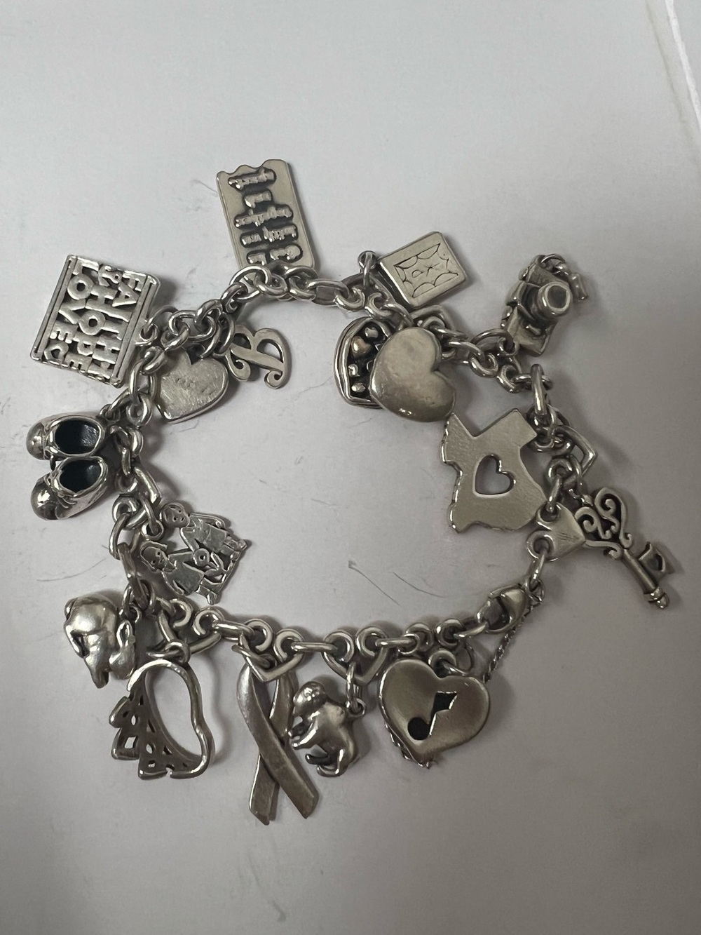 James Avery 7” .925 Sterling Silver Heart Bracelet Full Of 15 Charms